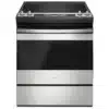 Amana YAES6603SFS electric range, 4.8 cu. ft. capacity, 30-inch exterior width, 4 burners, storage drawer, self-cleaning function, 3,000 watts.