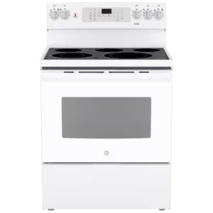 Cuisinière électrique GE 30 po – 5 brûleurs – Convection – Blanche - JCB840DVWW