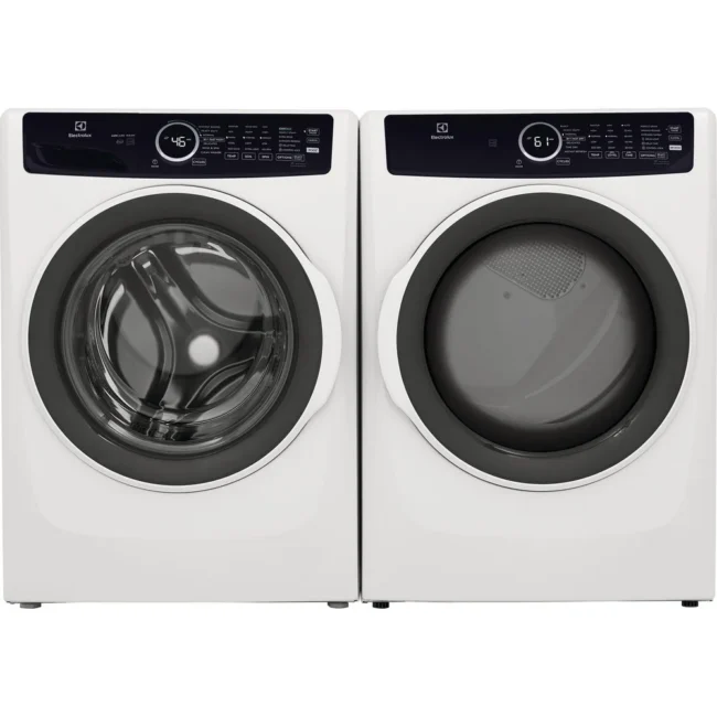 Ensemble laveuse & sécheuse Electrolux – 27 pouces, 5,2 pi³ / 8 pi³, vapeur, empilable, blanc – ELFW7437AW & ELFE743CAW