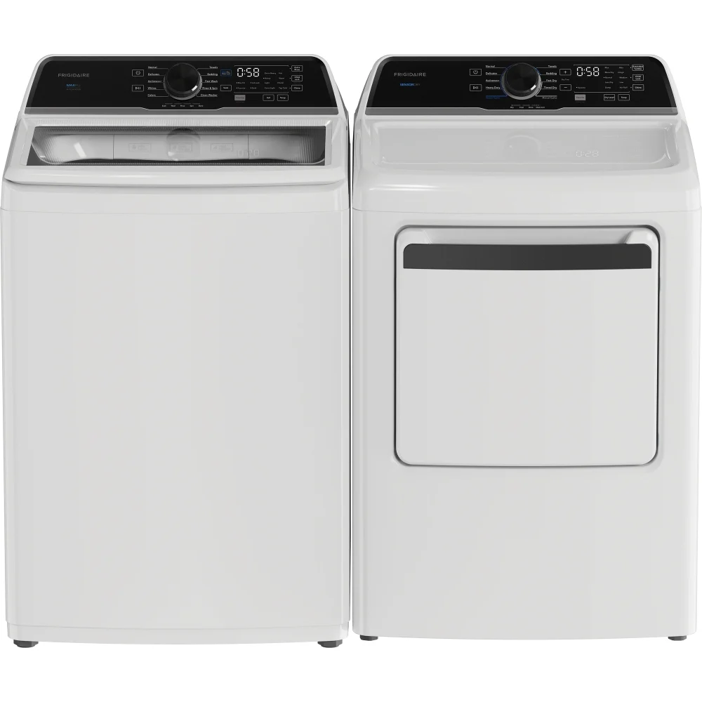 Ensemble laveuse et sécheuse Frigidaire – 27 pouces, 5.1 pi³ / 7.0 pi³, chargement par le haut, blanc – FLVW7523BW & FLVE752CBW