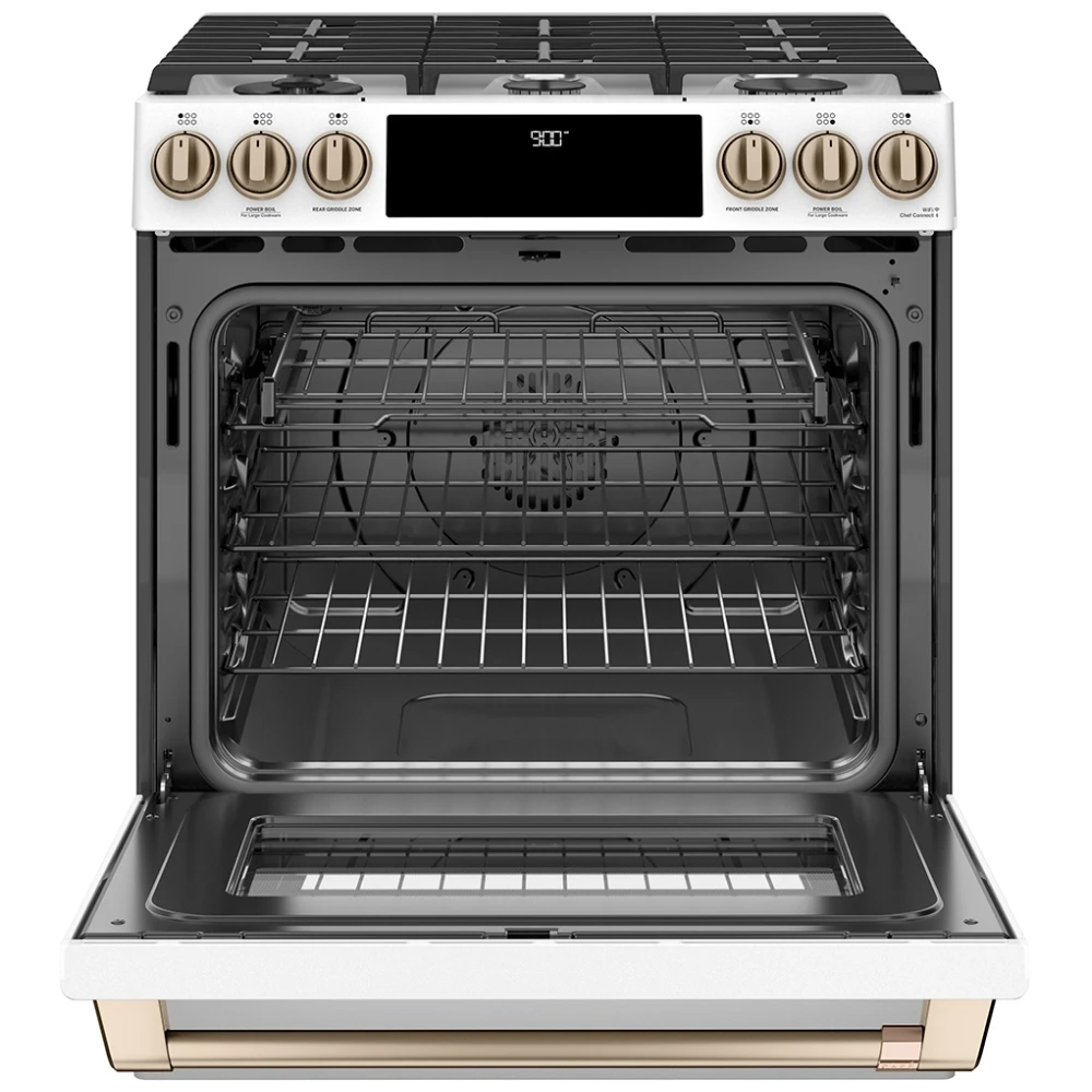 Cuisinière à biénergie GE Café – 30 pouces, 5,7 pi³, blanc – CC2S900P4MW2 – Image 2