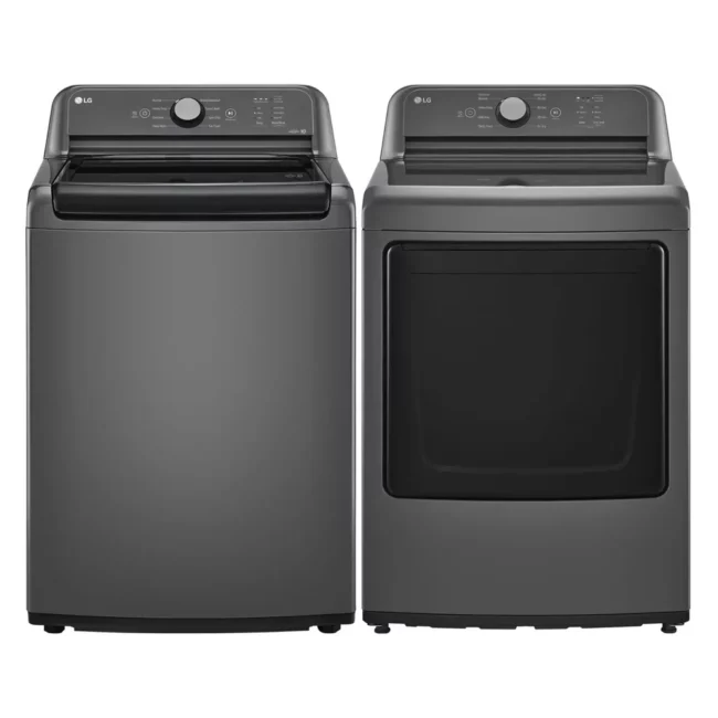 Ensemble laveuse sécheuse LG à chargement par le haut – 27 pouces, 4.1 pi³ + 7.3 pi³ , Noir – WT6105CM & DLE6100M