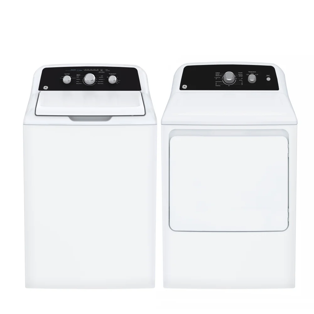 GE washer and dryer set - 27 inches, 4.4 cu. ft. + 6.2 cu. ft., white - GTW334BMRWS & GTX34EBMRWS