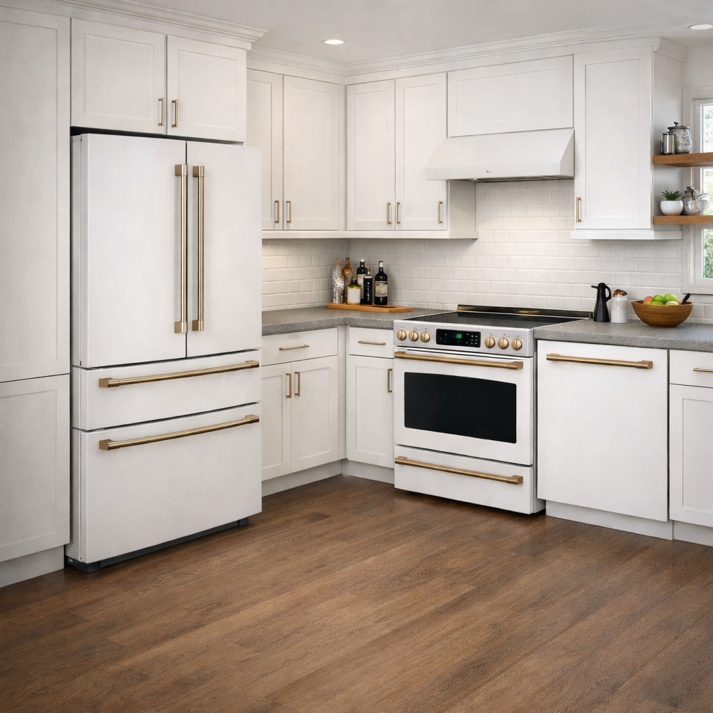 Ensemble cuisine GE Café blanc mat – Réfrigérateur + cuisinière à induction + lave-vaisselle – CJE23DP4WW2 + CCHS900P4MW2 + CDT888P4VW2 – Image 2