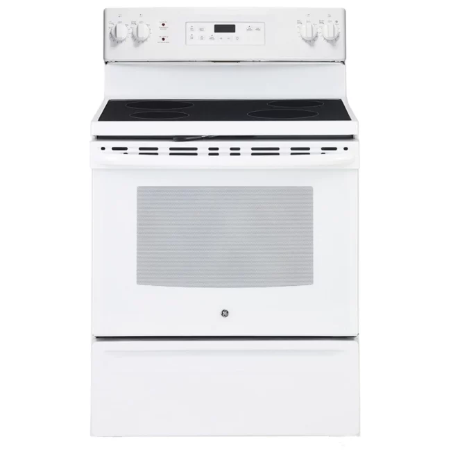 Cuisinière électrique GE – 30 pouces, 5,0 pi³, blanc – JCB630DKWW