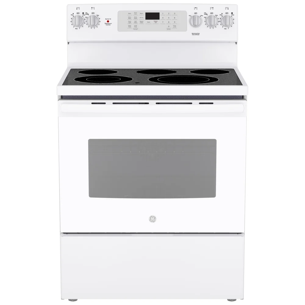 Cuisinière électrique GE – 30 pouces, 5 pi³, convection véritable, blanc – JCB840DVWW