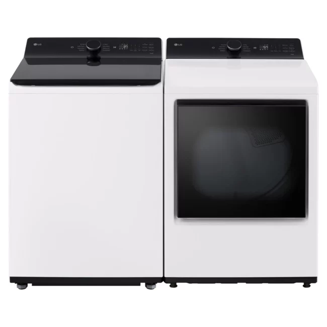 Ensemble laveuse et sécheuse LG – 27 pouces, laveuse 6,3 pi³ & sécheuse électrique 7,3 pi³, blanc – WT8400CW & DLE8400WE