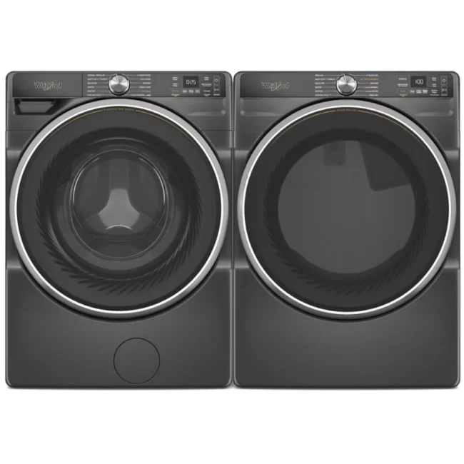 Ensemble laveuse et sécheuse Whirlpool 27 pouces, 5.8 pi³ + 7.4 pi³, Noir – WFW6720RU & YWED6720RU