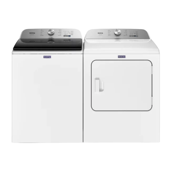 Ensemble laveuse-sécheuse Maytag – laveuse 28 pouces, sécheuse 29 pouces, chargement vertical, blanc – MVW6500MW & YMED6500MW