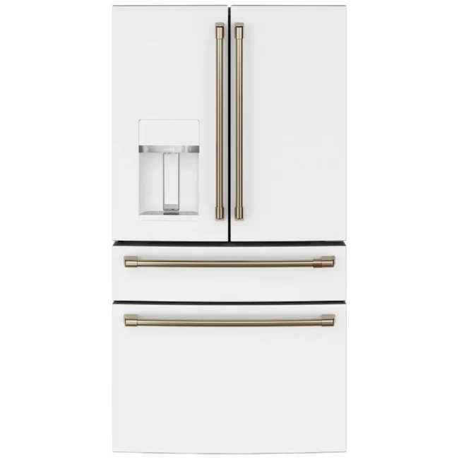 Réfrigérateur Café à profondeur de comptoir à portes françaises  – 36pouces, 22,3 pi³, distributeur d’eau et glace externe, ENERGY STAR, blanc – CXE22DP4PW2