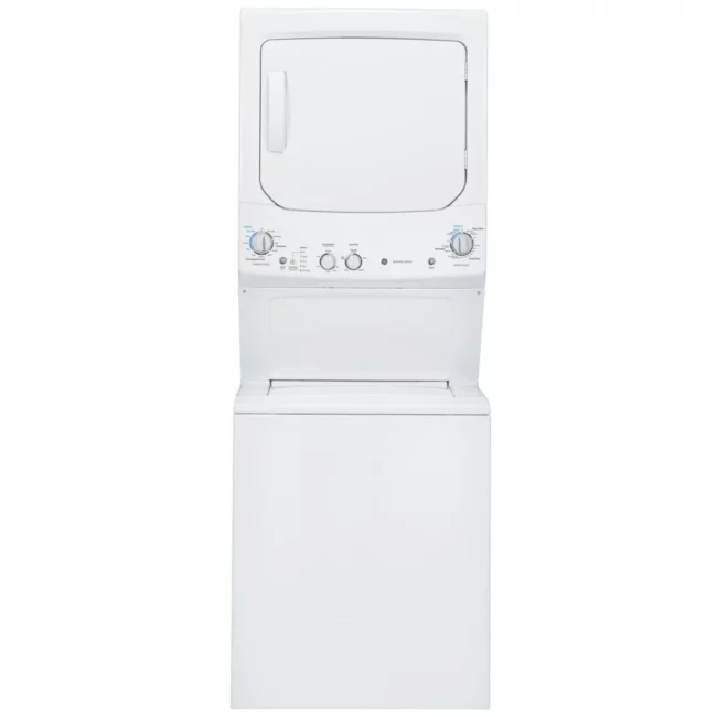 Centre de buanderie GE – laveuse 4,4 pi³ & sécheuse gaz 5,9 pi³, blanc – GUD27GSSMWW
