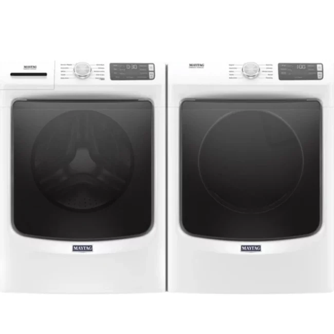Ensemble laveuse et sécheuse Maytag 27 pouces, 4,5 pi³ + 7,4 pi³, Blanc – MHW5630HW3 & YMED7020RW