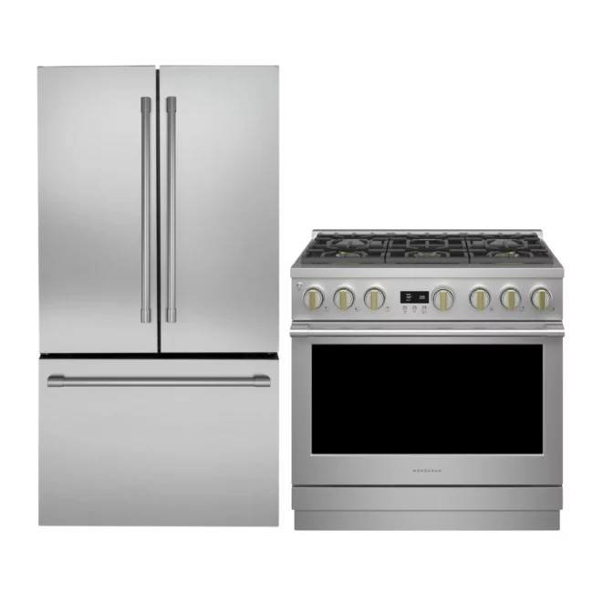 Combo cuisine Monogram inox – réfrigérateur 36 pouces + cuisinière biénergie - ZWE23NSTSS & ZDP366NTSS