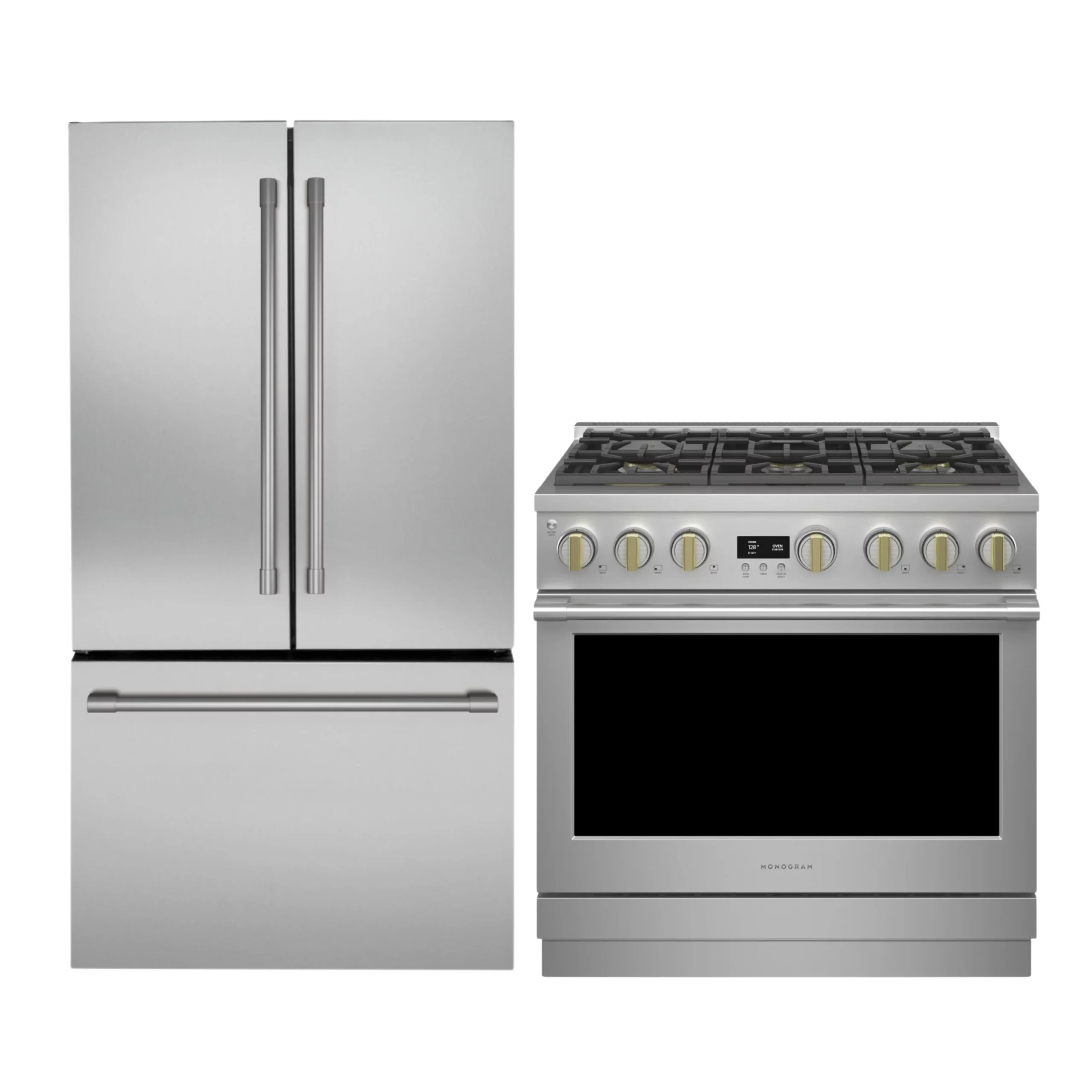 Combo cuisine Monogram inox – réfrigérateur 36 pouces + cuisinière biénergie - ZWE23NSTSS & ZDP366NTSS