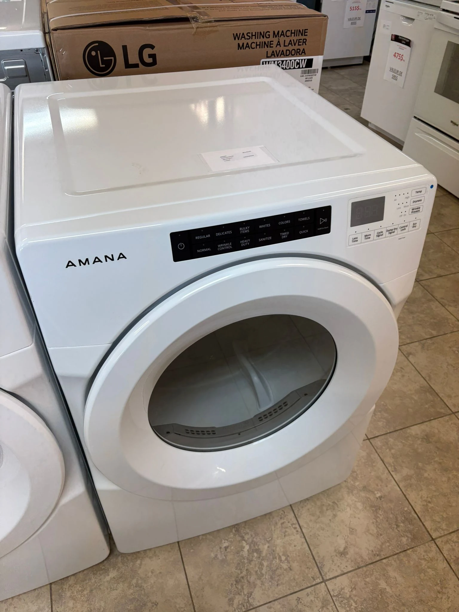 Ensemble laveuse et sécheuse frontale Whirlpool 27 pouces, Amana, 5 pi³+7.4 pi³, blanche – WFW560CHW & YNED5800HW - Image 5