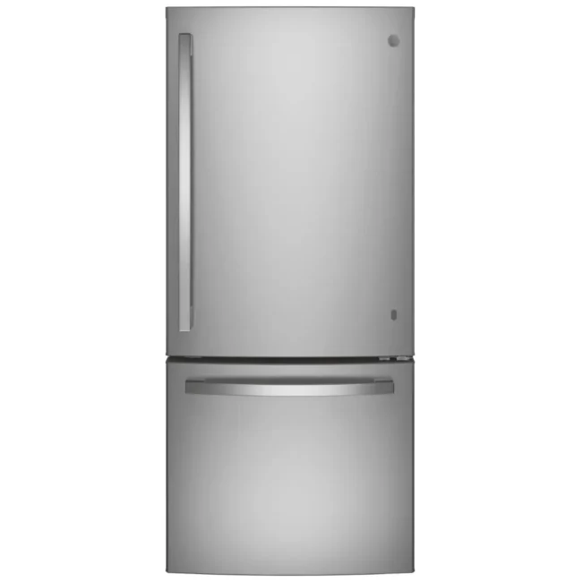 Réfrigérateur GE à congélateur inférieur – 30 pouces, 21 pi³, machine à glace, inox – GDE21EYKFS