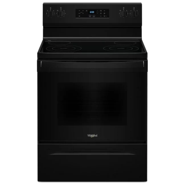 Cuisinière électrique Whirlpool noire – 30 pouces, four de 5,3 pi³, mode sans préchauffage et FlexHeat – YWFES3530RB