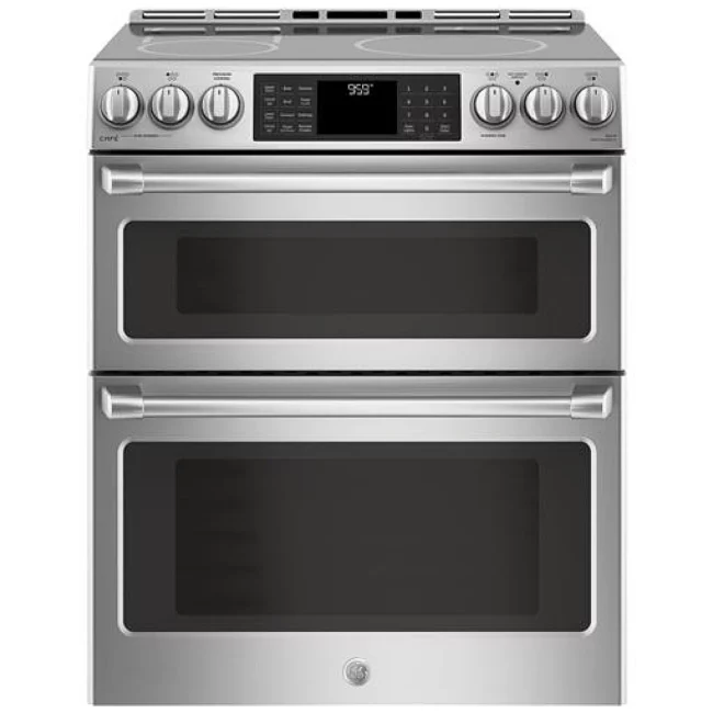 Cuisinière électrique GE Café – 30 pouces, 6,7 pi³, double four, convection, acier inoxydable – CCHS995SELSS
