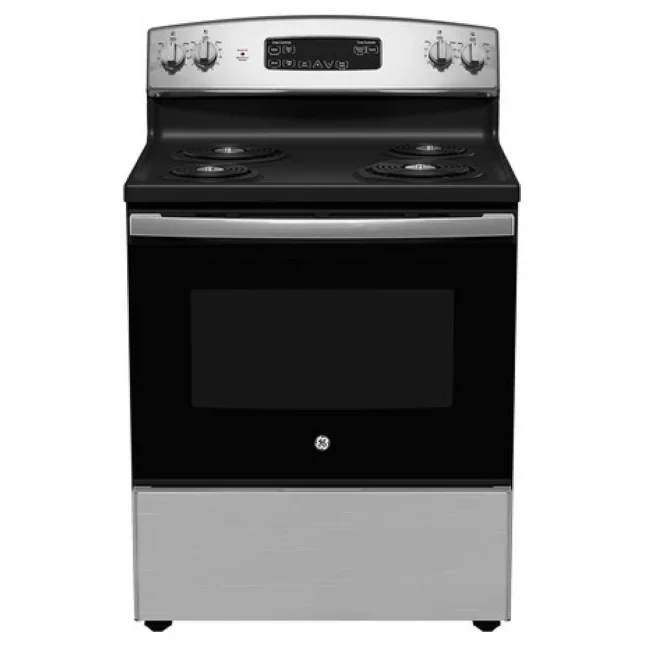 GE Electric Range – 30 inches, 5 cubic feet oven, 4 coil burners, stainless steel – JCBS350SVSS