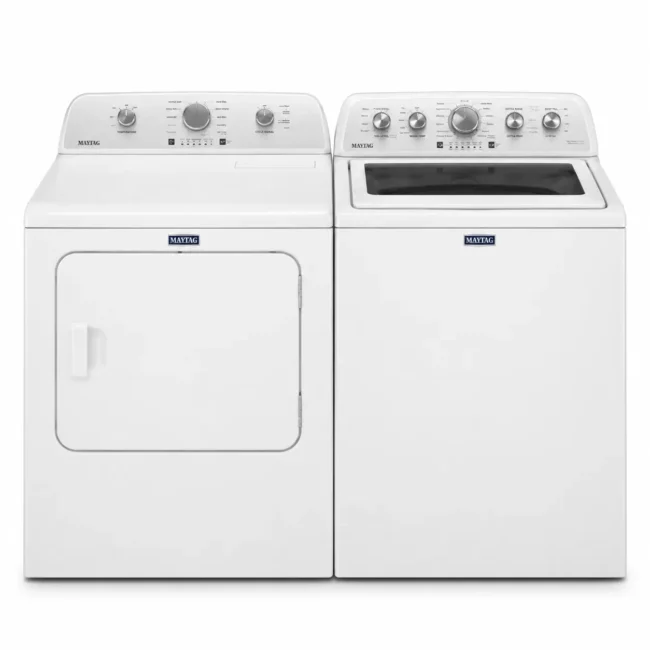 Ensemble laveuse-sécheuse Maytag – 5,5 + 7 pi³, Pet Pro, Extra Power et Quick Dry, blanc – MTW5600RW + YMED4205SW