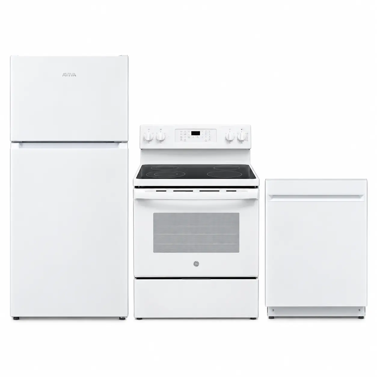 Ensemble cuisine blanc - réfrigérateur 18 pi³, cuisinière Air Fry & lave-vaisselle - ARTM180WE & JCB840DVWW & UBT410SGVWW