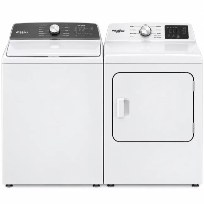Ensemble laveuse et sécheuse Whirlpool – laveuse verticale 4,5 pi³ avec turbine et sécheuse électrique 7 pi³ – WTW4000SW & YWED4105SW