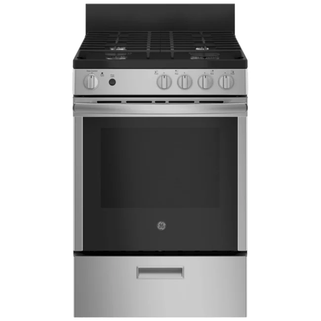 Cuisinière à gaz GE compacte - 24 po, commandes avant & dosseret amovible - JCGAS640RMSS