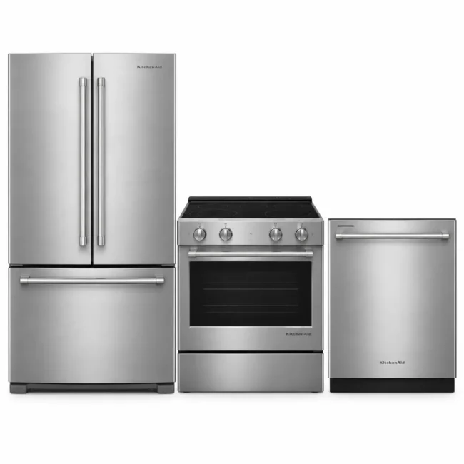 Ensemble cuisine KitchenAid inox - réfrigérateur, cuisinière et lave-vaisselle - KRFF330SPS + YKSES330SPS + KDTS224SPS