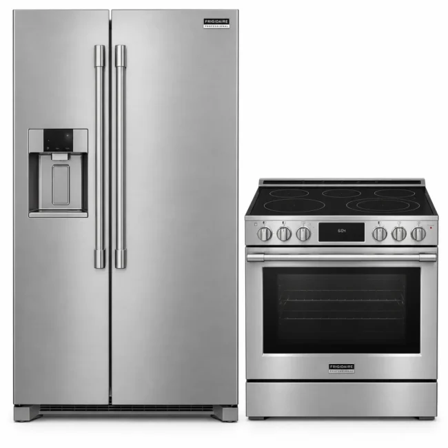 Duo cuisine Frigidaire Professional - réfrigérateur côte à côte 22,3 pi³ & cuisinière Total Convection - PRSC2222AF & PCFE308CAF