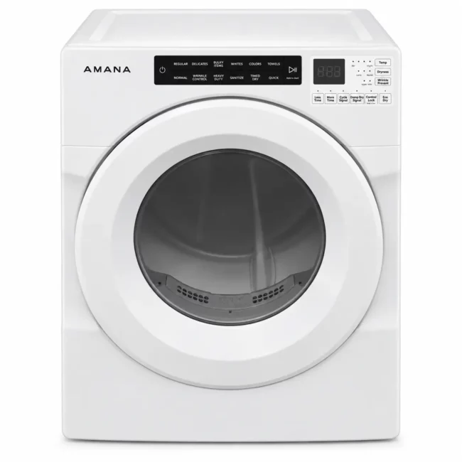 Sécheuse électrique Amana 7,4 pi³ - capteurs d’humidité, Sanitize & empilable - YNED5800HW