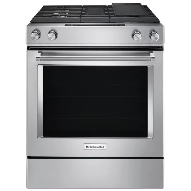 Cuisinière biénergie KitchenAid - évacuation descendante, 6,4 pi³ & Even-Heat - KSDG950ESS