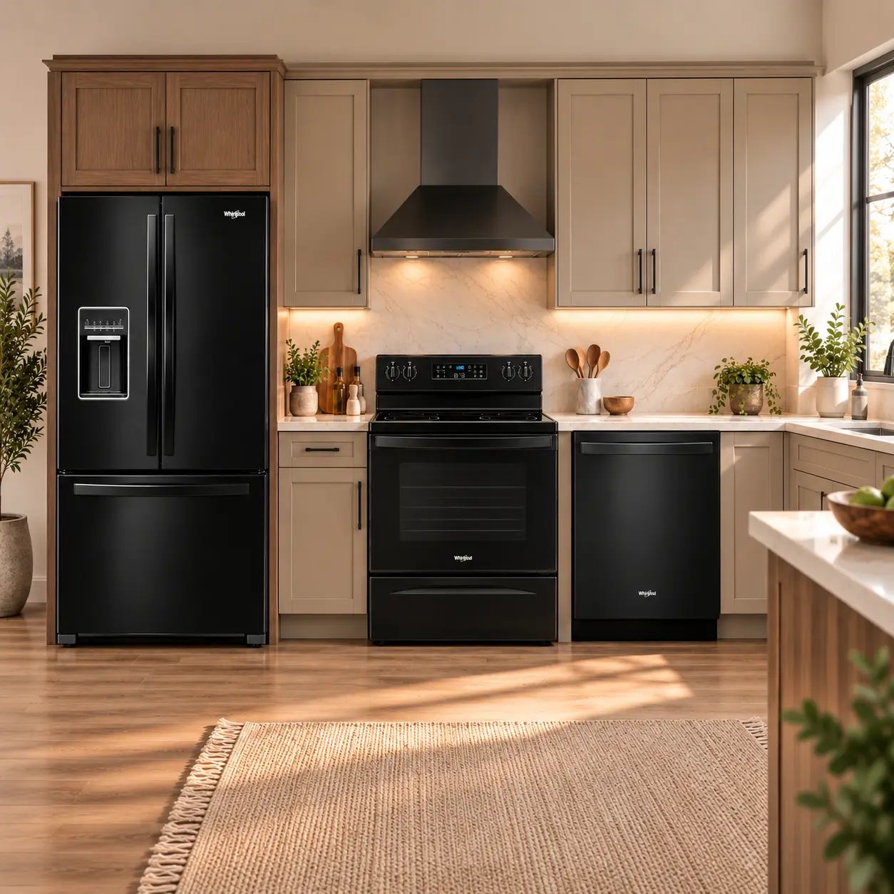 Ensemble cuisine Whirlpool noir - réfrigérateur 20 pi³, cuisinière & lave-vaisselle - WRF560SEHB + YWFES3530RB + WDT550SAPB – Image 2