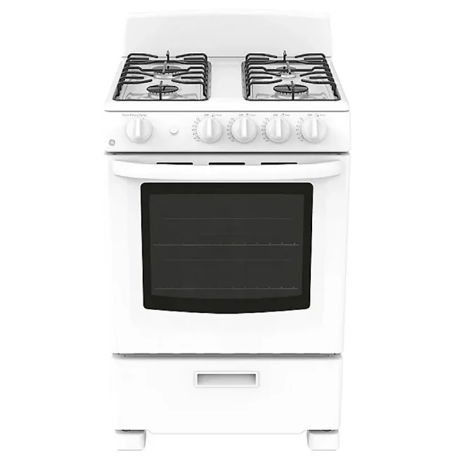 Cuisinière à gaz GE compacte - 24 pouces blanc, four 2,9 pi³ et quatre brûleurs - JCGAS300DMWW