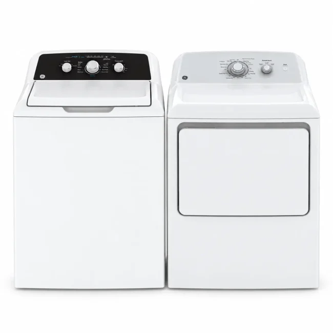 Ensemble laveuse-sécheuse GE - 4,4 + 6,2 pi³, agitateur Dual Action & tambour DuraDrum - GTW334BMRWS & GTD32EBMPWW