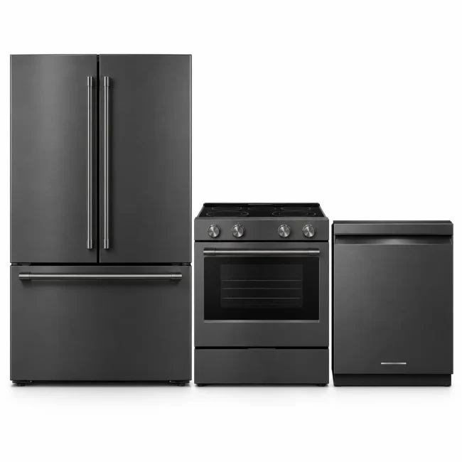 Ensemble cuisine KitchenAid minerai noir - réfrigérateur 24,3 pi³, cuisinière & lave-vaisselle - KRFC236SBE & YKSES530SBE & KDPS624SBE