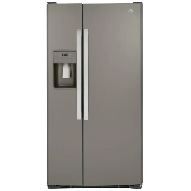 Réfrigérateur GE côte à côte - 33 pouces, 23 pi³, finition ardoise, filtration APF et distributeur d'eau - GSS23GMPES