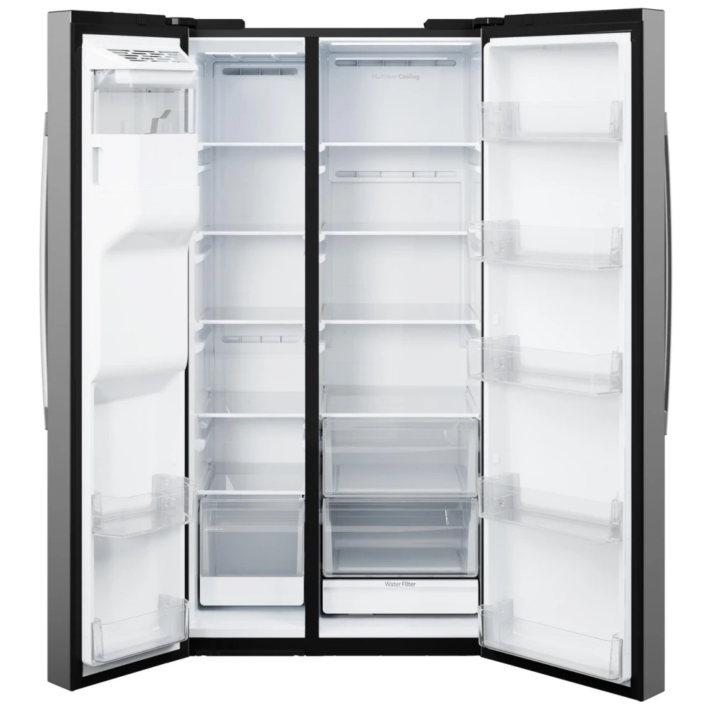 Réfrigérateur GE côte à côte 36 po inox, 28 pi³, distributeur d'eau extra-haut et glaçons - GSS28NYYFS – Image 2