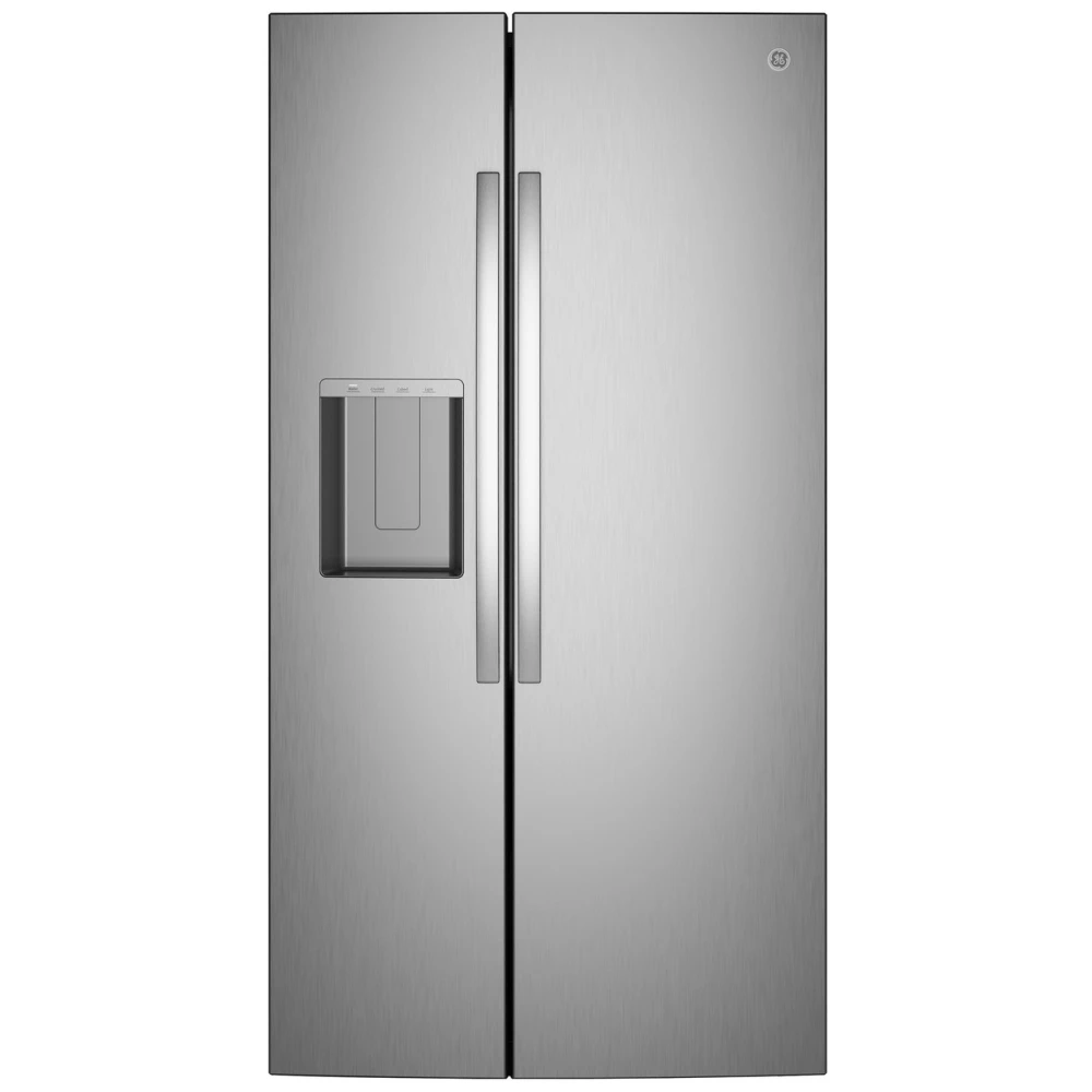 Réfrigérateur GE côte à côte 36 po inox, 28 pi³, distributeur d'eau extra-haut et glaçons - GSS28NYYFS