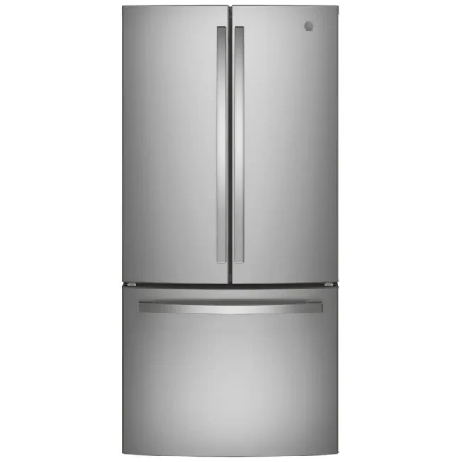 Réfrigérateur GE à portes françaises - 33 po inox, 18,6 pi³, eau filtrée intérieure et profondeur comptoir - GWE19JYLFS