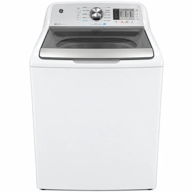 Laveuse GE à chargement vertical - 27 pouces, 5,3 pi³, cycle SaniFresh et finition blanche - GTW680BMRWS