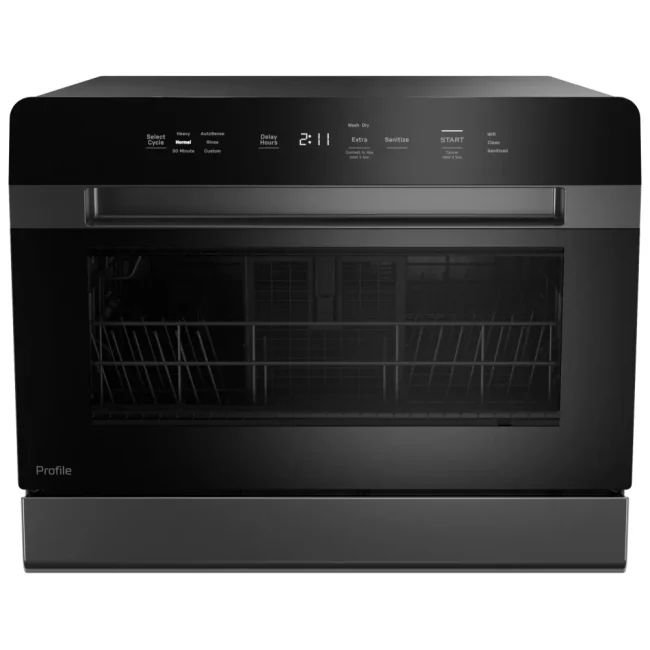 Lave-vaisselle compact GE Profile 22 pouces 6 couverts de comptoir noir – PZF560HGWBB