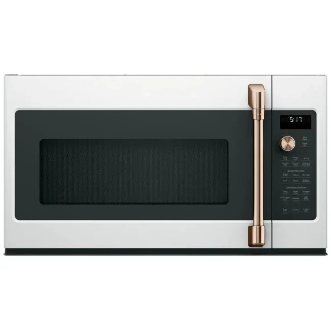 Micro-ondes à hotte GE Café blanc mat - 30 pouces, convection et friture à air - CVM517P4RW2